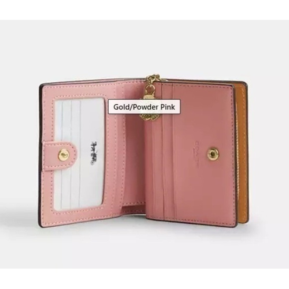 Coach Snap Wallet Signature Canvas Powder Pink Gold New Charm CEC34 - Picture 2 of 7
